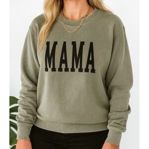 Women's crewneck Sz Med MAMA mom Sweatshirt Sweater Green Boho acid wash Lounge